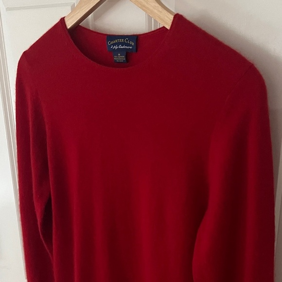 Charter Club 2 ply Cashmere Red Crew Neck Sweater Sz medium - Picture 2 of 6